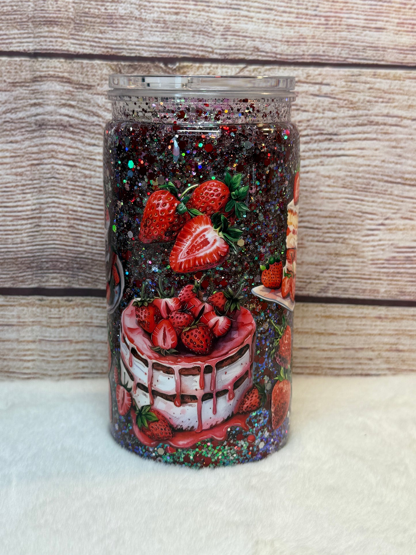 Strawberry Dessert Snow Globe Tumbler