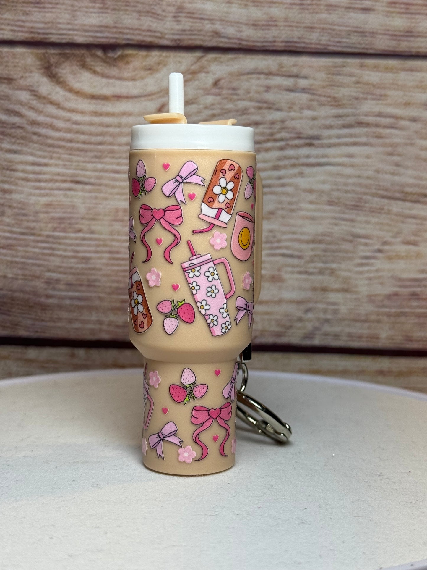 Coffee, Bows, Strawberries Mini Tumbler Keychain