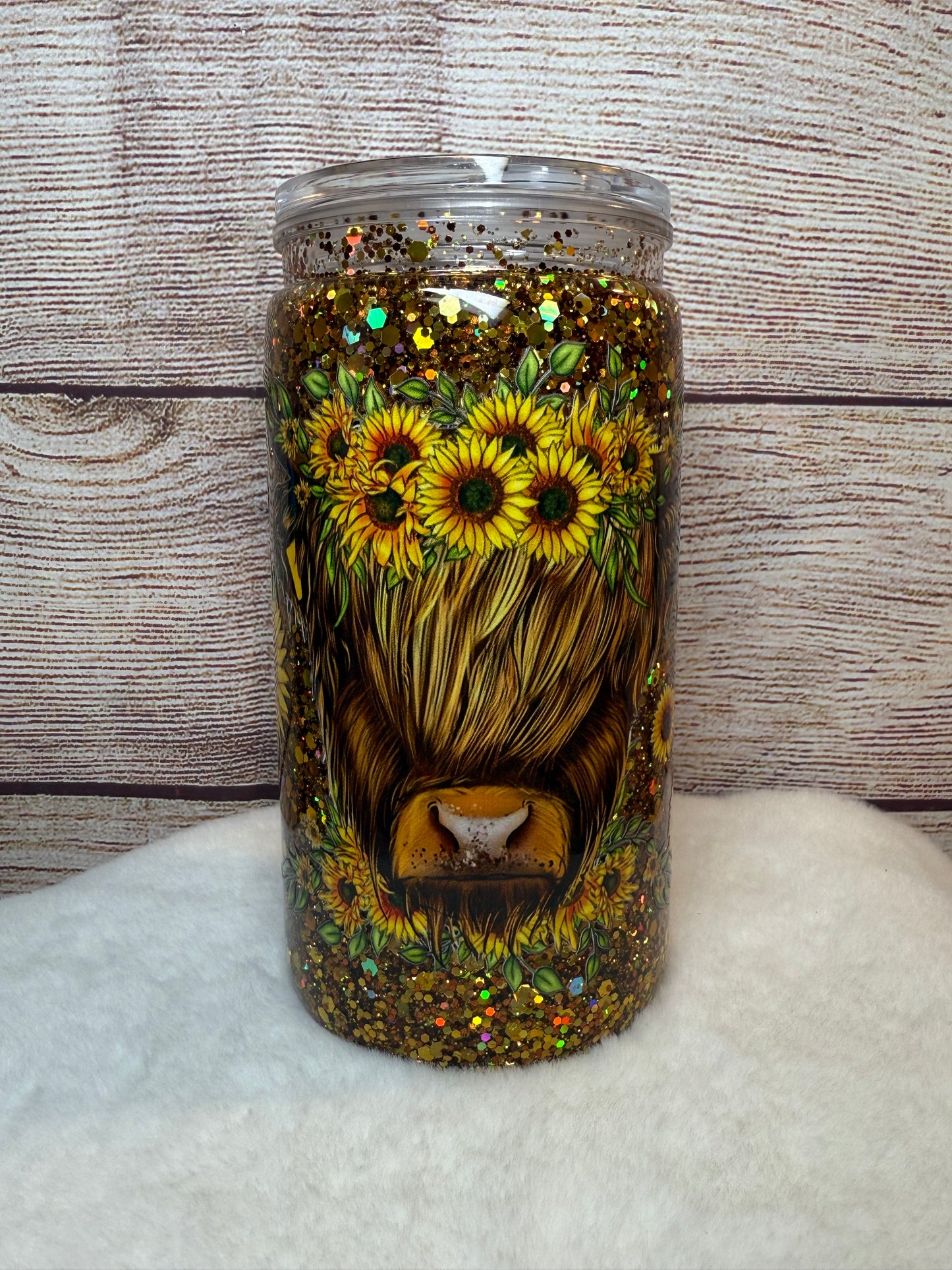 Sunflower Highland Cow Snow Globe Tumbler