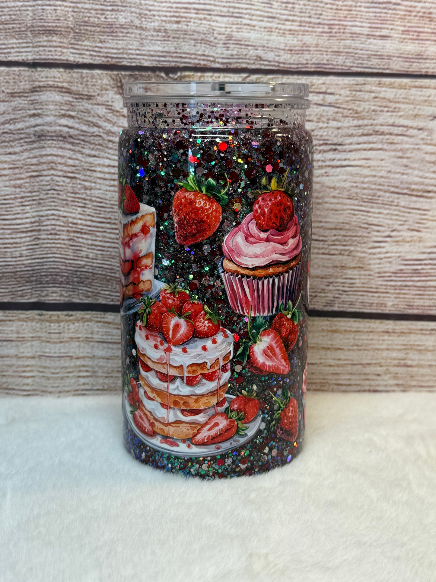 Strawberry Dessert Snow Globe Tumbler