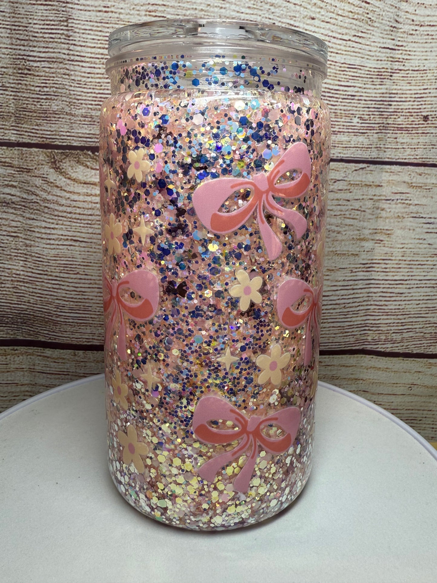 Bows and Flowers 16oz snow globe tumbler