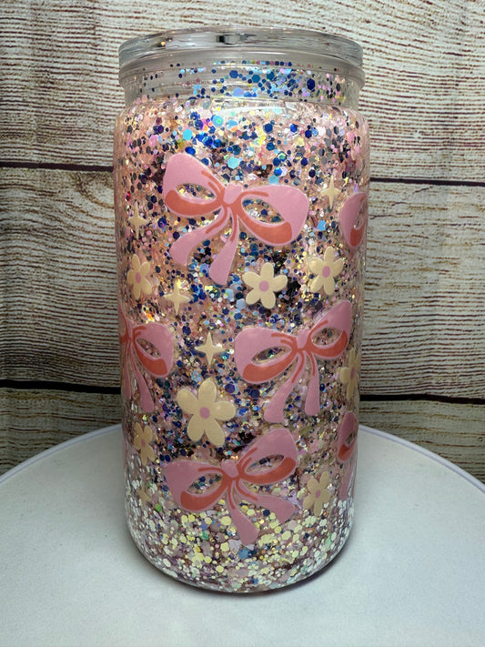 Bows and Flowers 16oz snow globe tumbler
