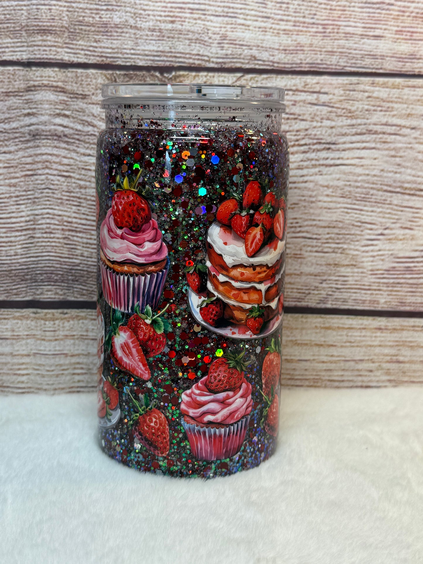 Strawberry Dessert Snow Globe Tumbler