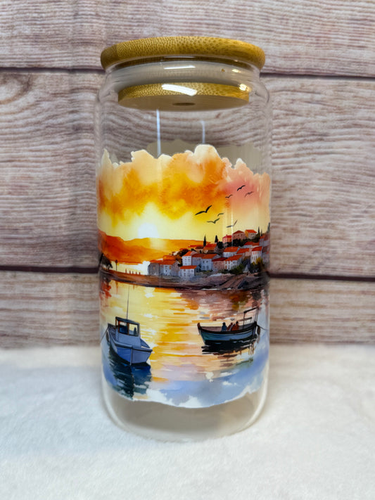 Scenic Boats Glass Tumbler
