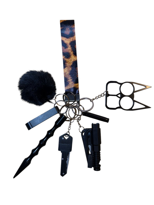 Black Cheetah Print Safety Keychain