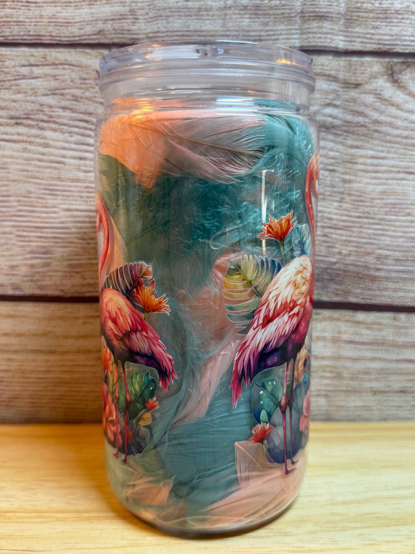 Peacock Tumbler with Feathers