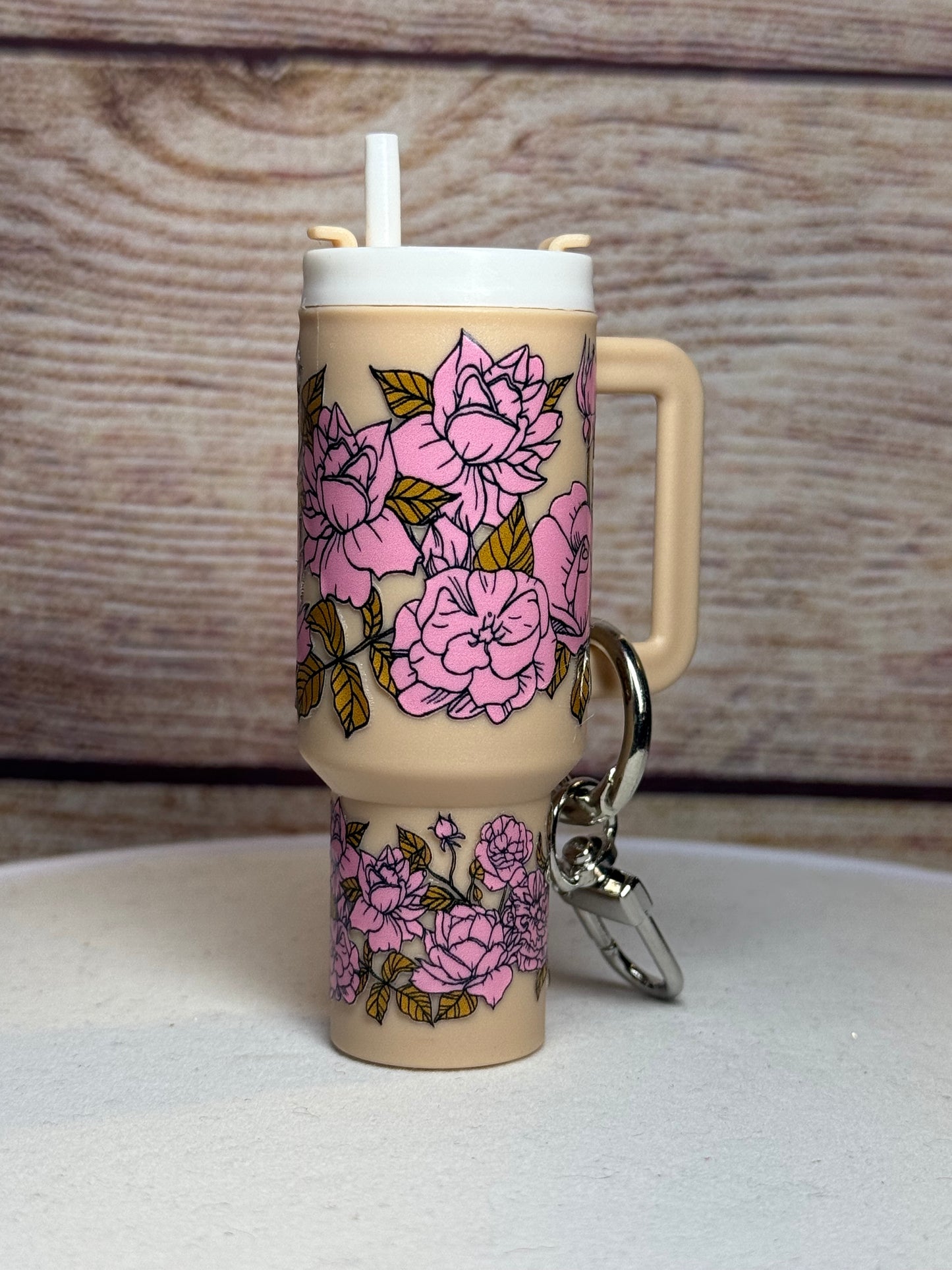 Pink Floral Mini Tumbler Keychain