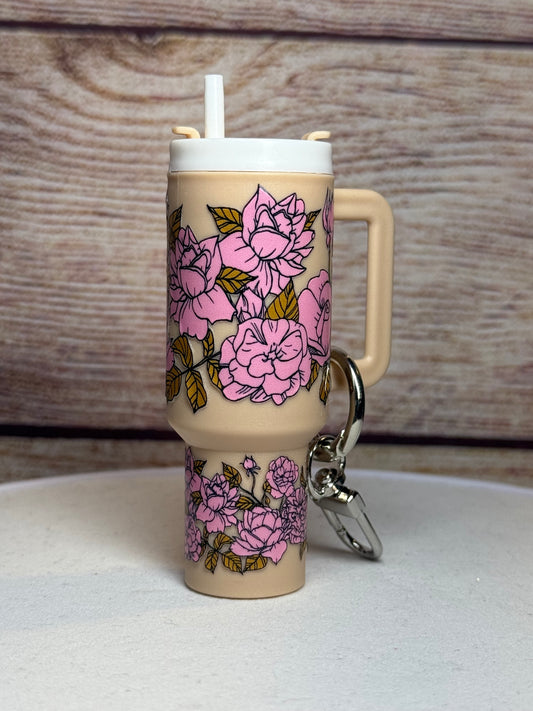 Pink Floral Mini Tumbler Keychain