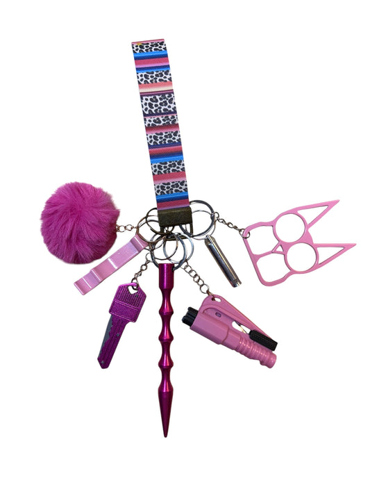 Pink Multi Color Cheetah Safety Keychain