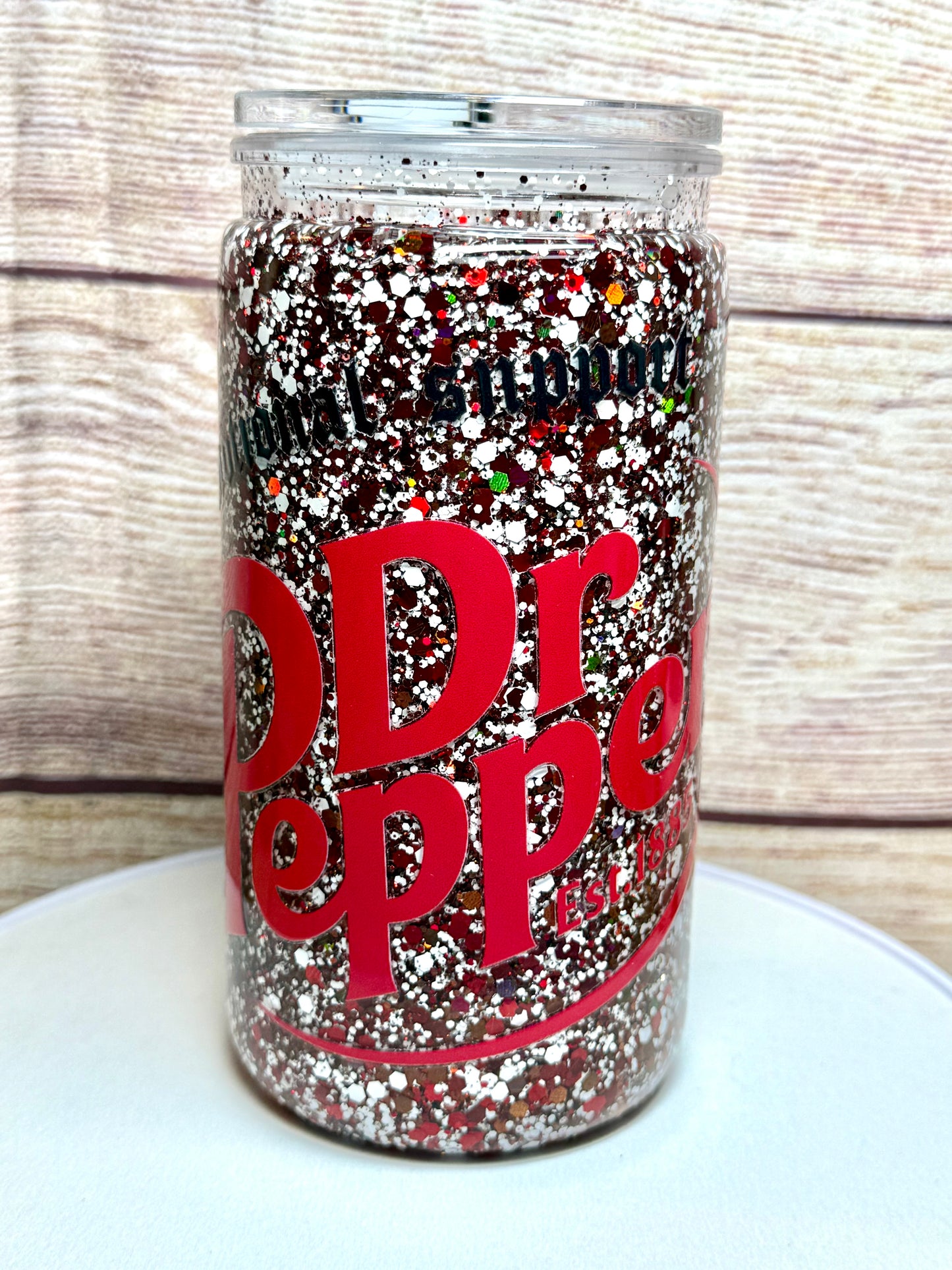 Emotional support Dr. Pepper 16 oz snow globe tumbler