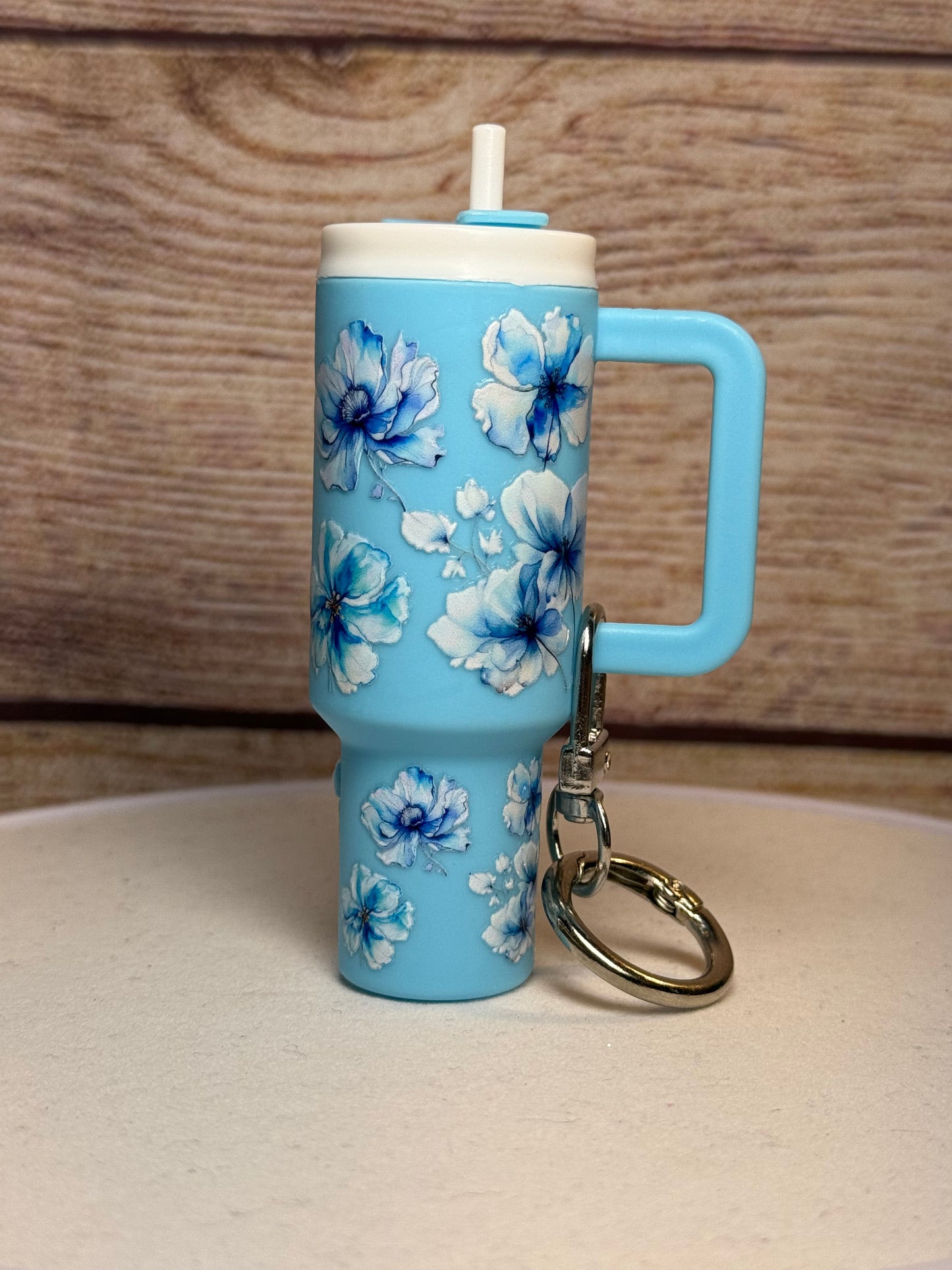 Blue Floral Mini Tumbler Keychain