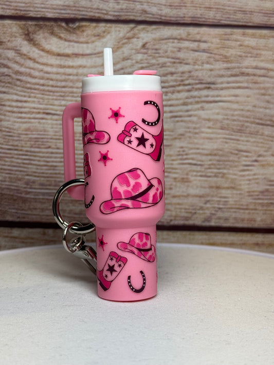 Pink Western Mini Tumbler Keychain