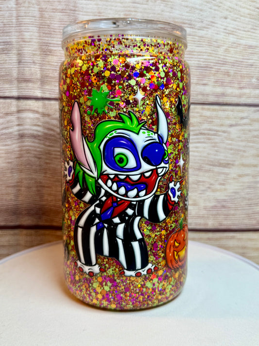 Beetle juice Stitch snow globe tumbler