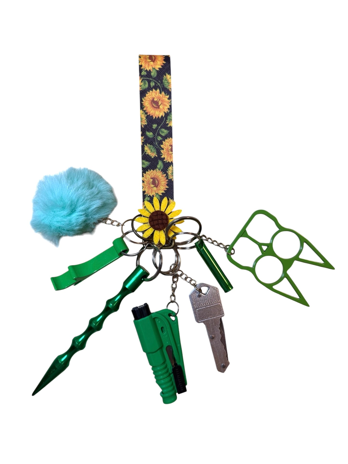 Green Sunflower Safety Keychain