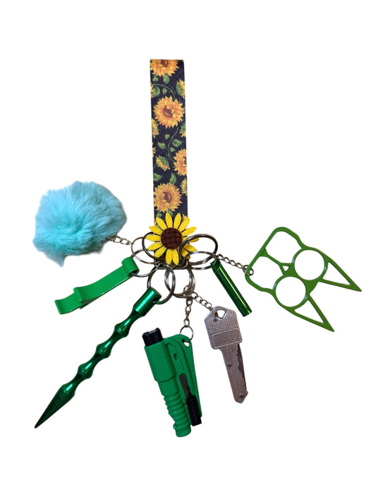 Green Sunflower Safety Keychain