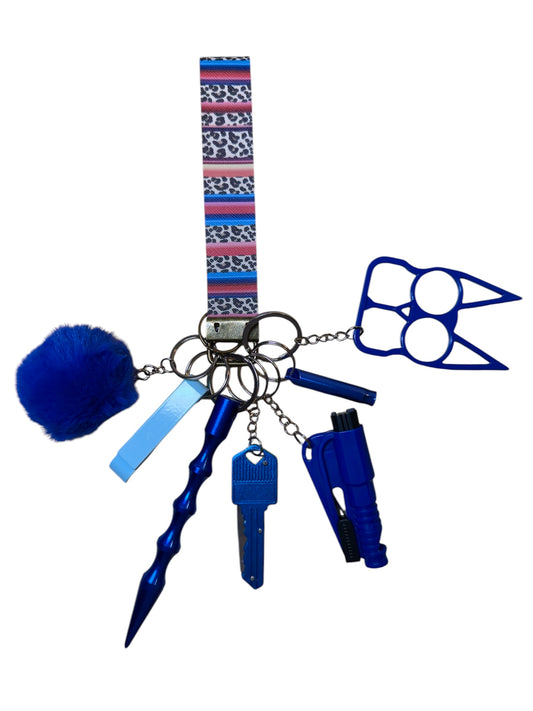 Blue Multi Color Cheetah Safety Keychain