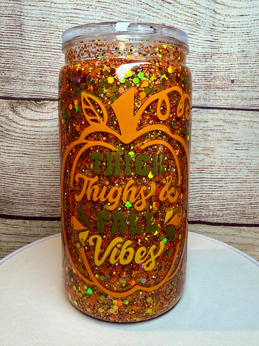 Thick Thighs Fall Vibes Snow Globe Tumbler