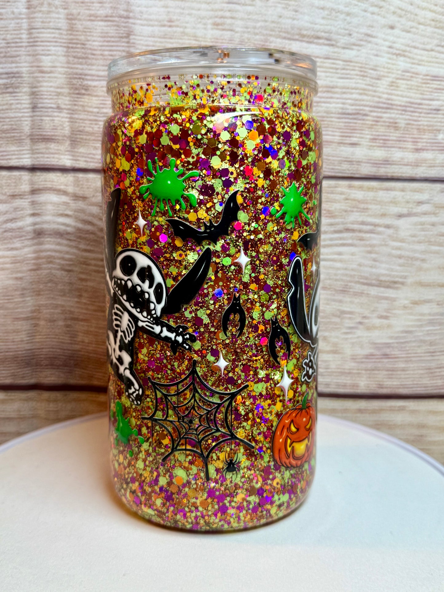 Beetle juice Stitch snow globe tumbler